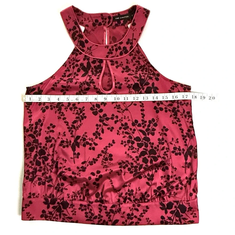 The Limited Sleeveless Satin Halter Blouse Sz S Fuchsia Floral 90s Style Y2K